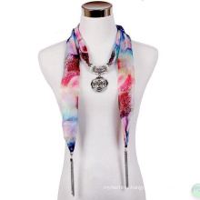 OEM manufacture metal rose pendant chiffon necklace scarf personalized infinity scarf